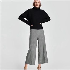 Zara Woman Houndstooth Wide Leg Crop Pant/Trouser